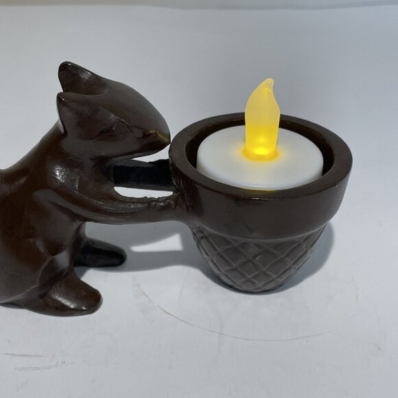 Crate & Barrel Squirrel & Acorn Votive Candle Holder Painted Brass Metal Brown - Picture 3 of 11